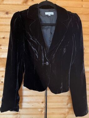 Liquid Velvet Blazer Black Single Button Lacing on Back Whimsigoth Size 10
